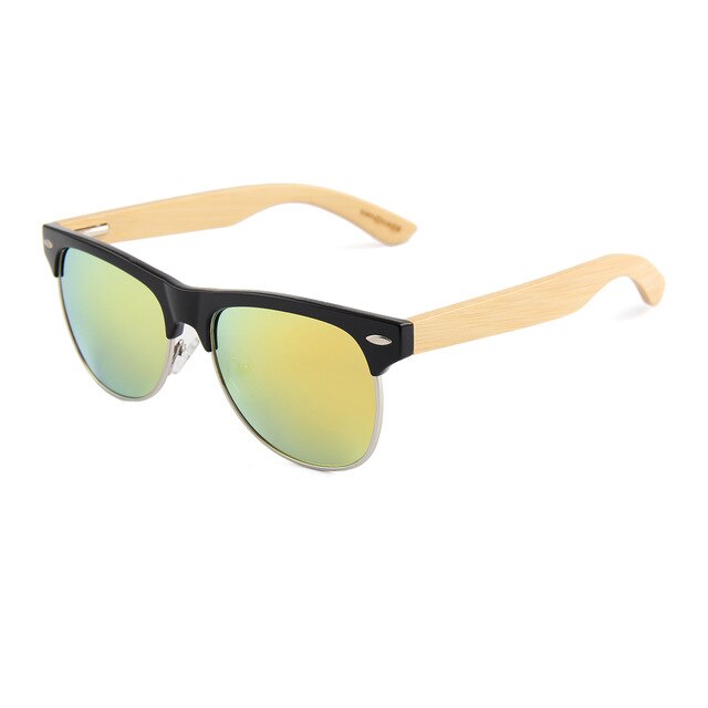 CONCHEN Classic Wooden Sunglasses Womens Men Fashion Semi-Rimless Bamboo Sun Glasses for Travel