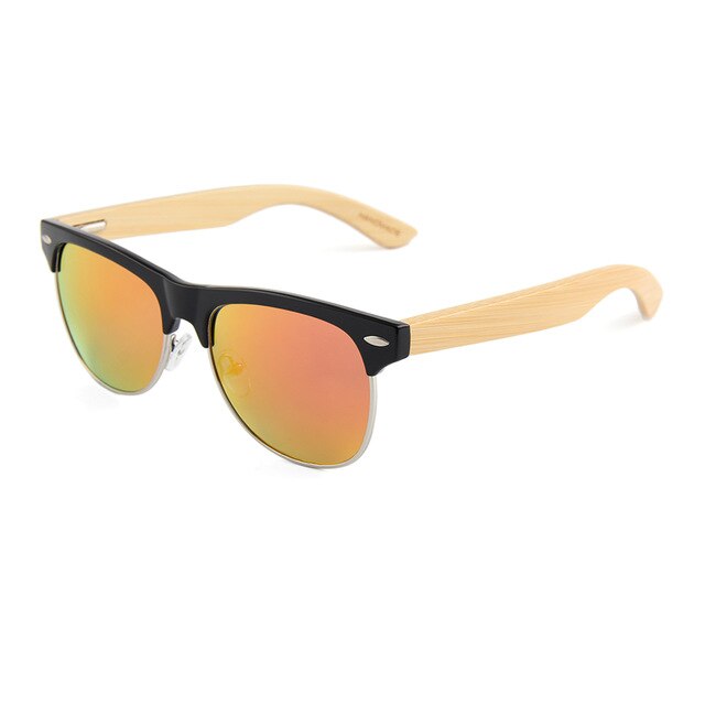 CONCHEN Classic Wooden Sunglasses Womens Men Fashion Semi-Rimless Bamboo Sun Glasses for Travel