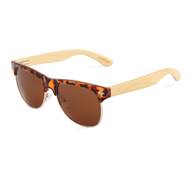 CONCHEN Classic Wooden Sunglasses Womens Men Fashion Semi-Rimless Bamboo Sun Glasses for Travel