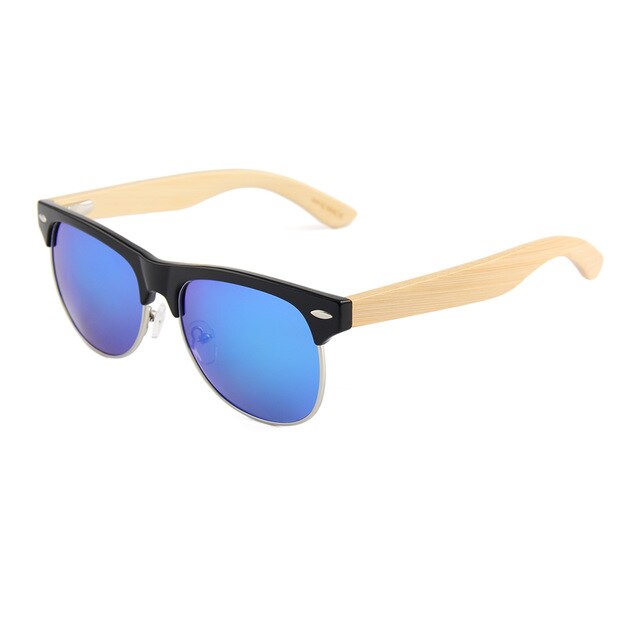 CONCHEN Classic Wooden Sunglasses Womens Men Fashion Semi-Rimless Bamboo Sun Glasses for Travel