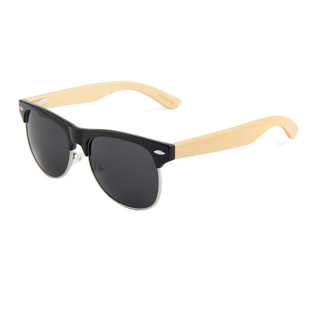 CONCHEN Classic Wooden Sunglasses Womens Men Fashion Semi-Rimless Bamboo Sun Glasses for Travel