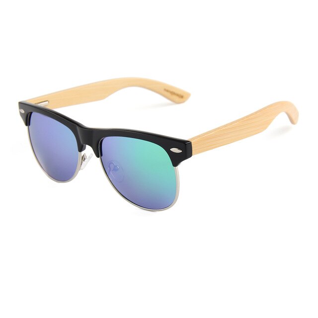 CONCHEN Classic Wooden Sunglasses Womens Men Fashion Semi-Rimless Bamboo Sun Glasses for Travel
