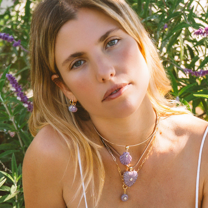 Coquille Purple Mica Shell Hoop Earrings
