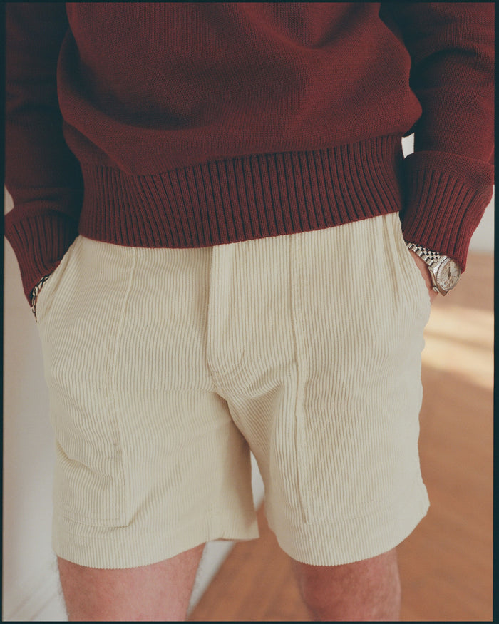 Cream Wide-Wale Cotton Corduroy Shorts - Trim Fit