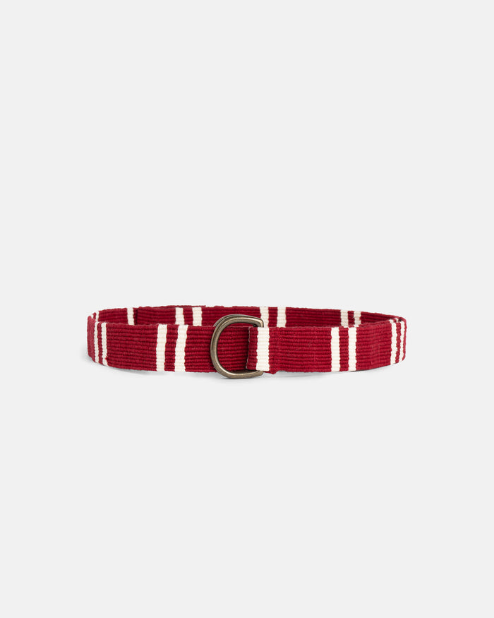 Crimson with Cream Regimental Stripe D-Ring Belt