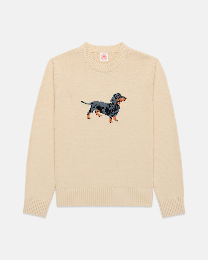 Dachshund Intarsia Knit Cotton Sweater