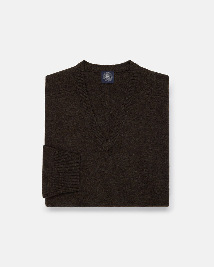 Dark Brown Lambswool V-neck Sweater