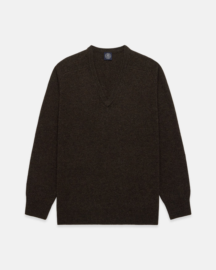 Dark Brown Lambswool V-neck Sweater