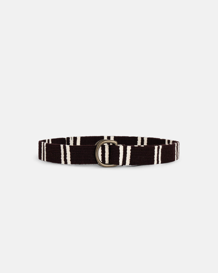 Dark Brown with Cream Regimental Stripe D-Ring Belt