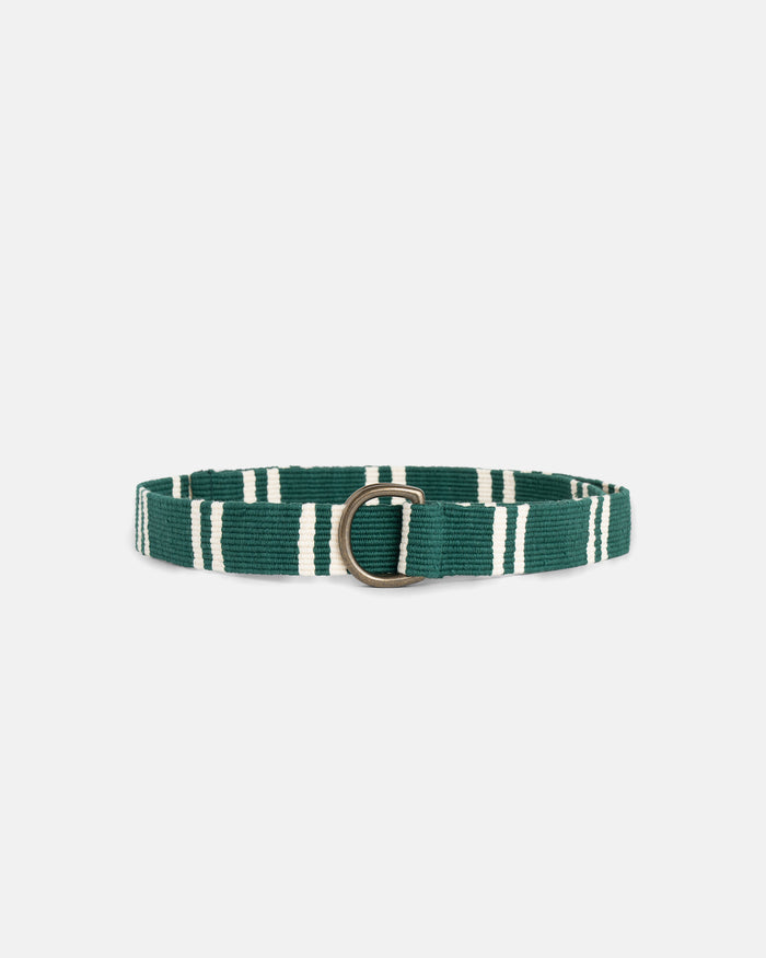 Dark Green with Cream Regimental Stripe D-Ring Belt