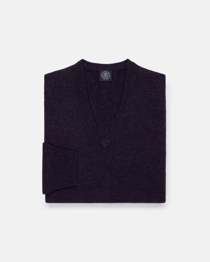 Dark Purple Lambswool V-neck Sweater