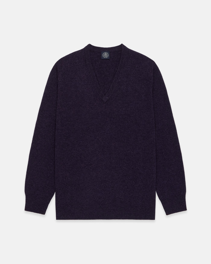 Dark Purple Lambswool V-neck Sweater