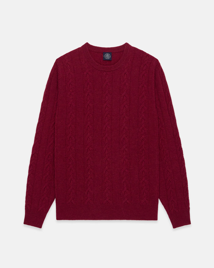 Dark Red Lambswool Cable Crewneck Sweater