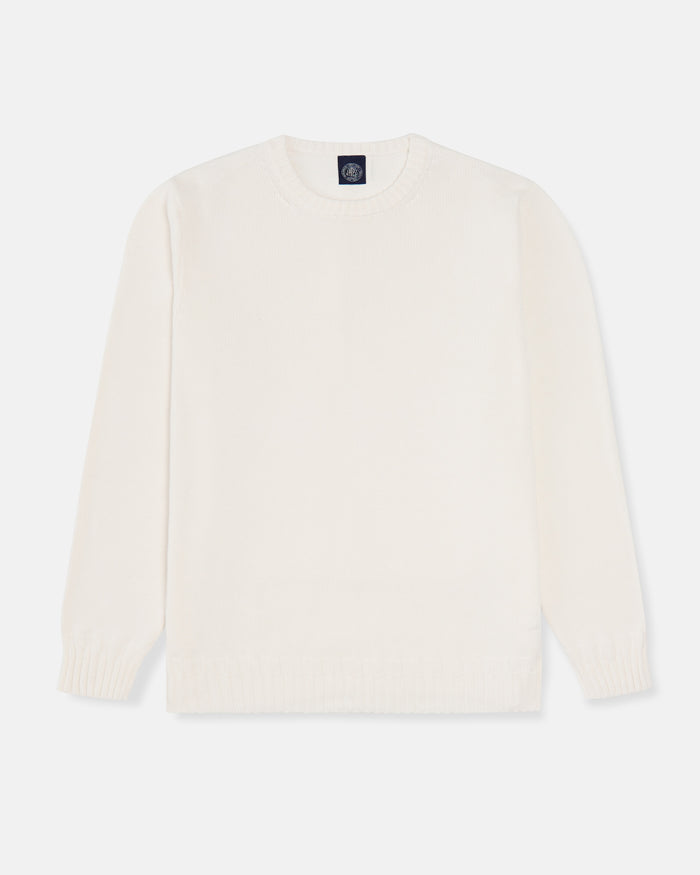Ecru Fine Knit Cotton Crewneck Sweater