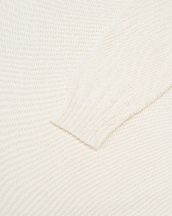 Ecru Fine Knit Cotton Crewneck Sweater