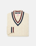 Ecru, Navy & Burgundy Cotton Cricket Sweater