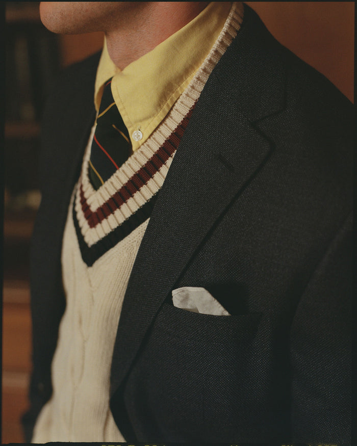 Ecru, Navy & Burgundy Cotton Cricket Sweater