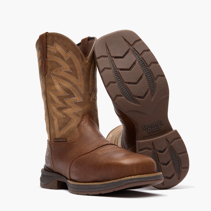 Georgia Boot Aero LT Square Toe 11" Pull-On Western Carbon Toe Boot – Brown/Tan
