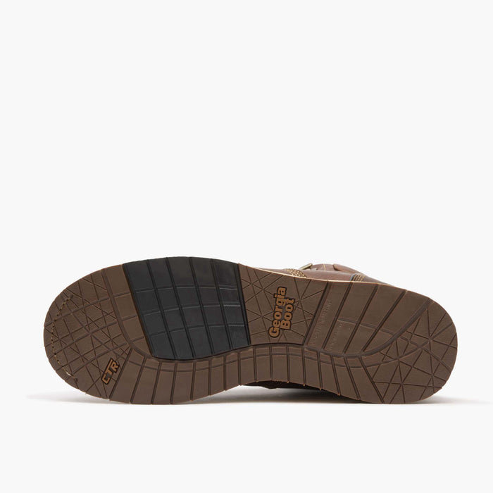 Brown shoe sole with brand logo on a white background