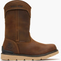 Brown work boot with 'Pull Grip' and 'Waterproof' labels on a white background