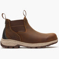Brown boot with beige sole on a white background