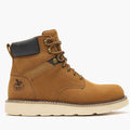 Brown leather boot with a white sole on a white background