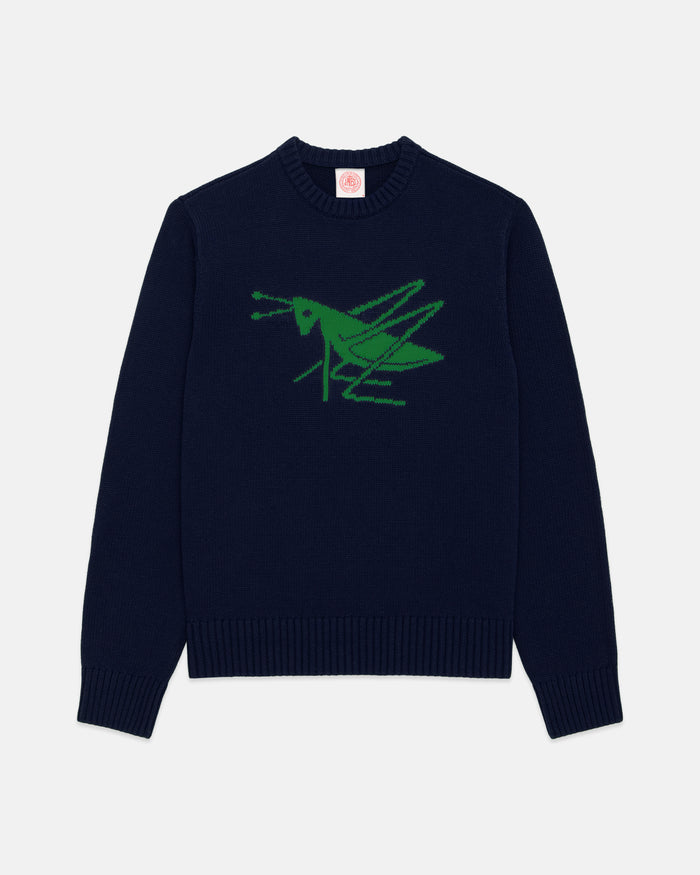 Grasshopper Club Intarsia Knit Cotton Sweater