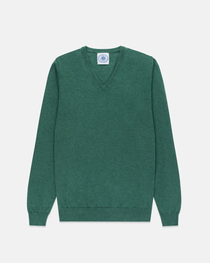 Green Cotton-Cashmere V-Neck Sweater