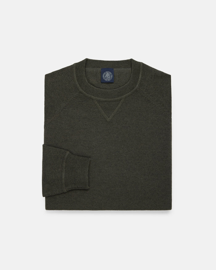 Green Cotton-Wool Crewneck Sweatshirt - Trim Fit
