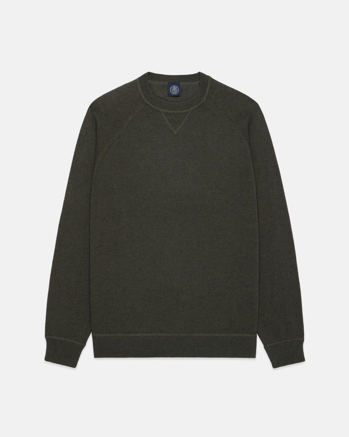 Green Cotton-Wool Crewneck Sweatshirt - Trim Fit