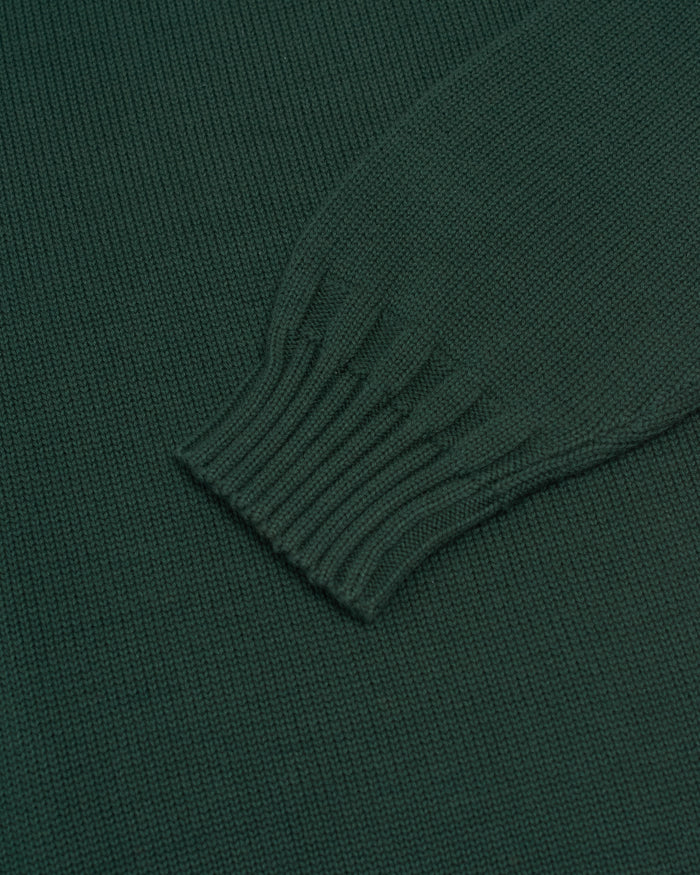 Green Fine Knit Cotton Crewneck Sweater