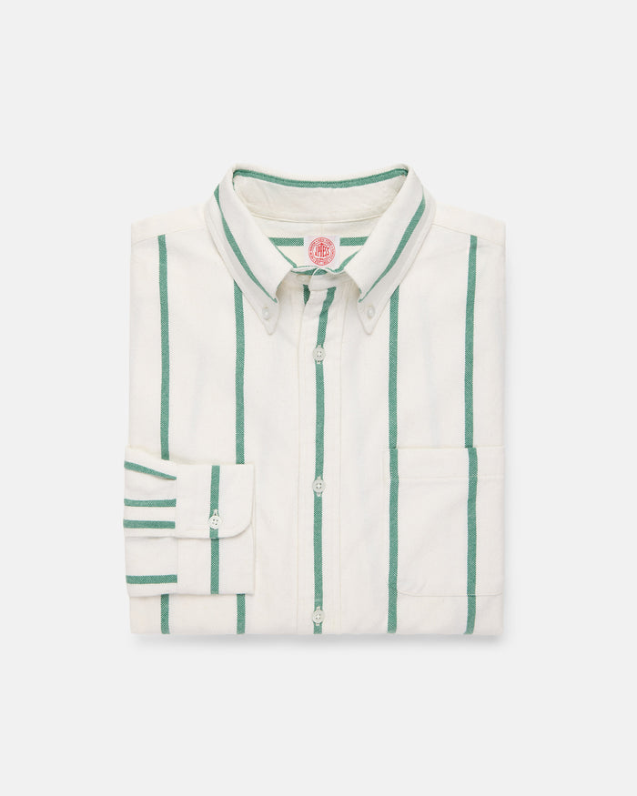 Green Woven Stripe Brushed Button Down Sport Shirt