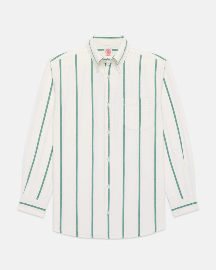 Green Woven Stripe Brushed Button Down Sport Shirt