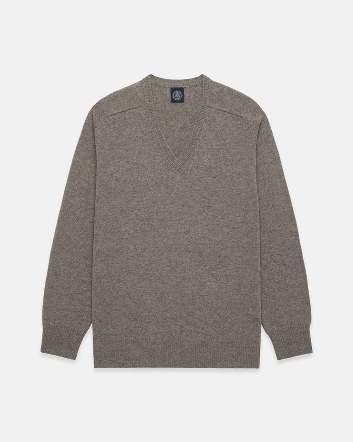 Grey Lambswool V-neck Sweater