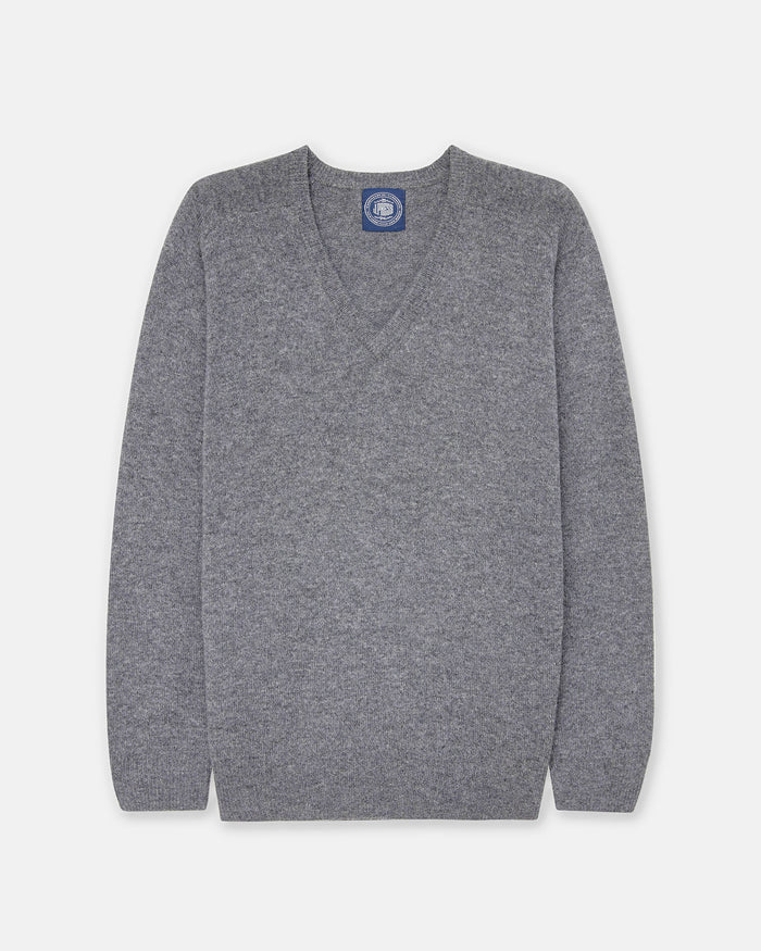 Grey Mix Lambswool V-neck Sweater