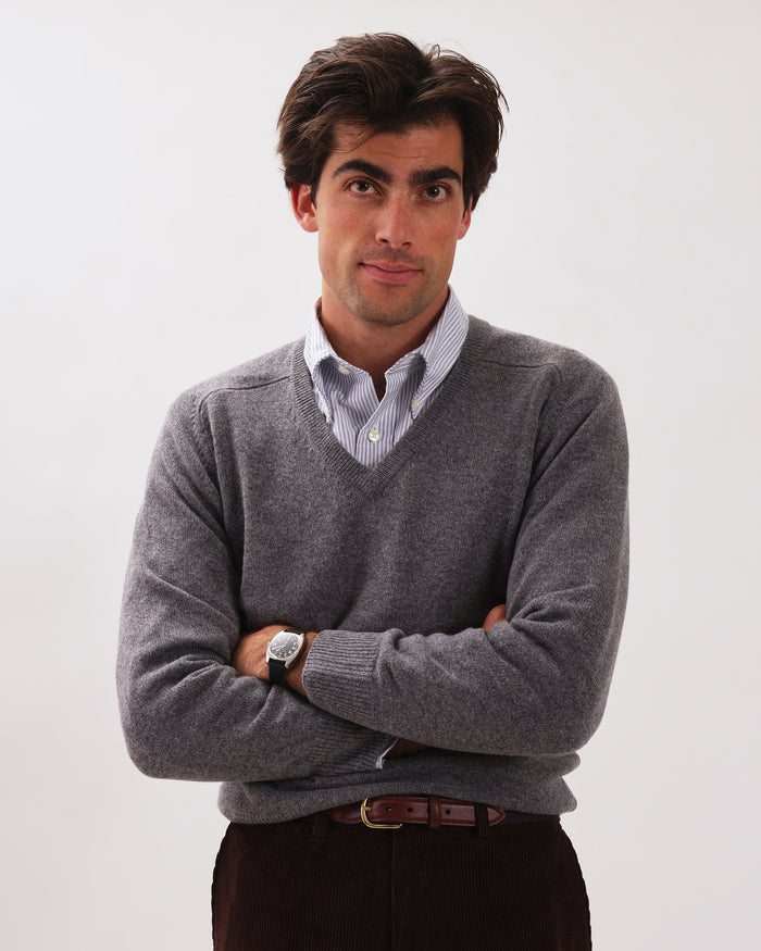 Grey Mix Lambswool V-neck Sweater