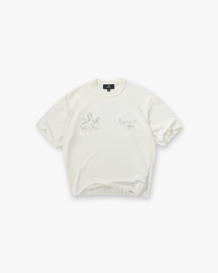Hand Drawn Horses T-Shirt - Flat White