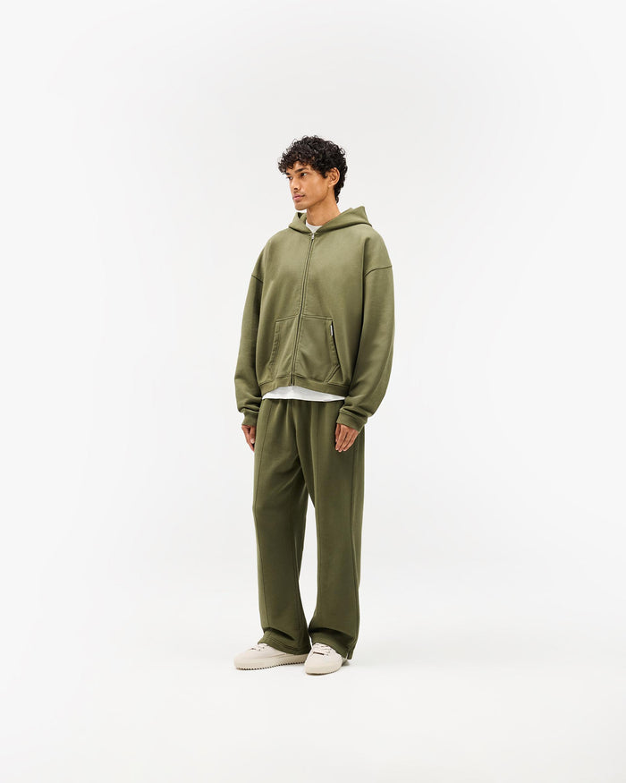 Initial Boxy Zip Through Hoodie - Army Green