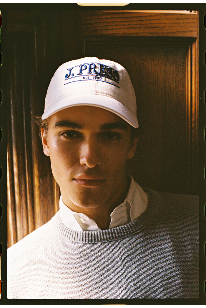 J. PRESS White & Blue Three-Bar Dad Hat