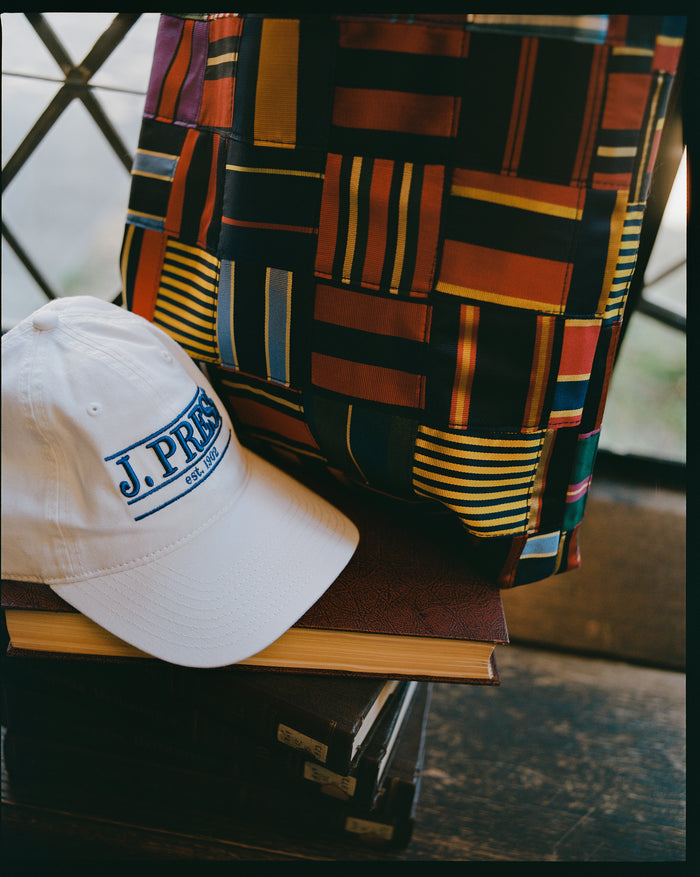 J. PRESS White & Blue Three-Bar Dad Hat
