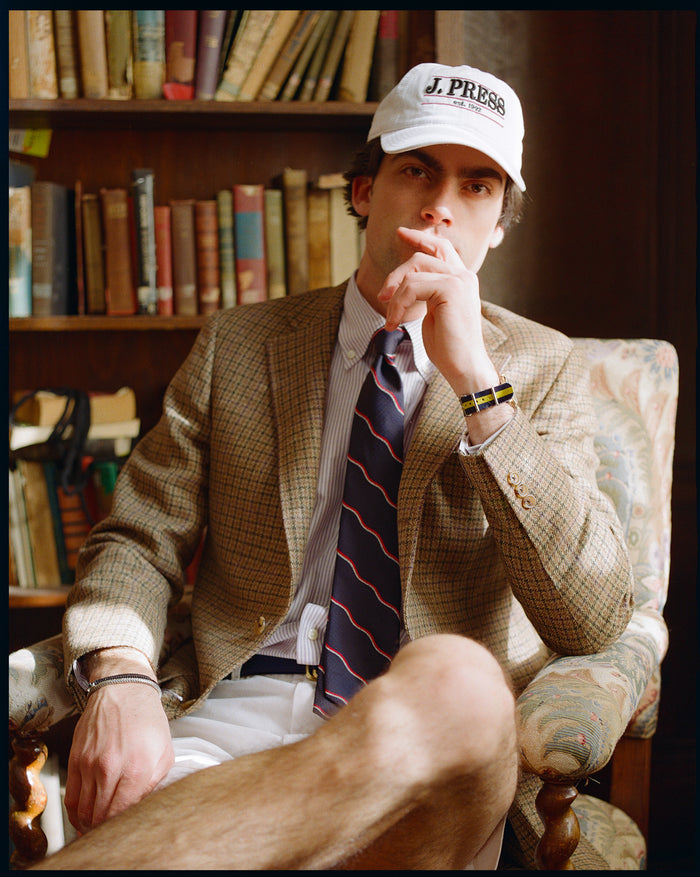 J. PRESS White Three-Bar Dad Hat