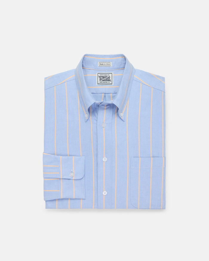 J. Press x Only NY Made-in-USA Blue & Orange Stripe Oxford Cloth Sport Shirt