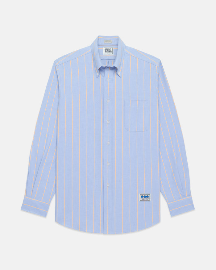 J. Press x Only NY Made-in-USA Blue & Orange Stripe Oxford Cloth Sport Shirt