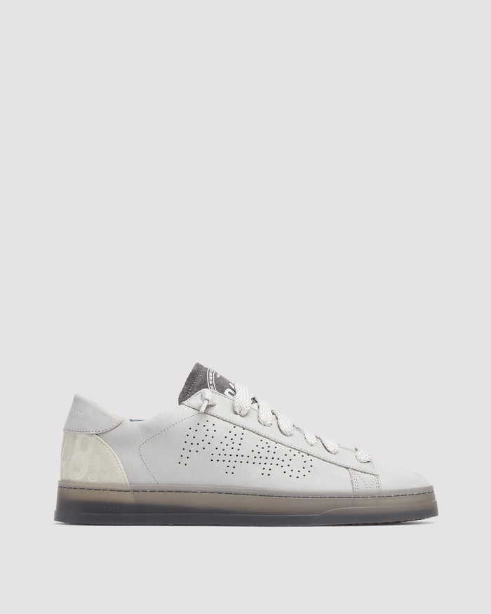 Side angle of grey sneakers