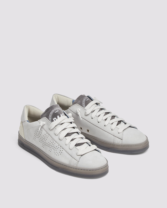 Back angle of grey sneakers