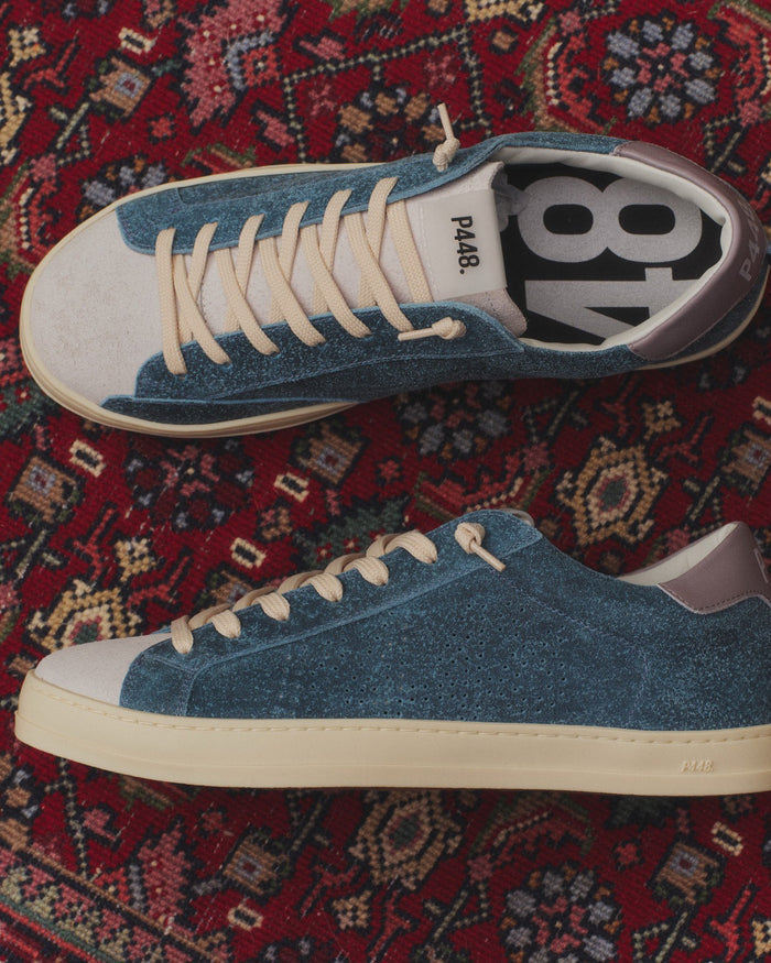 Front angle of blue sneakers