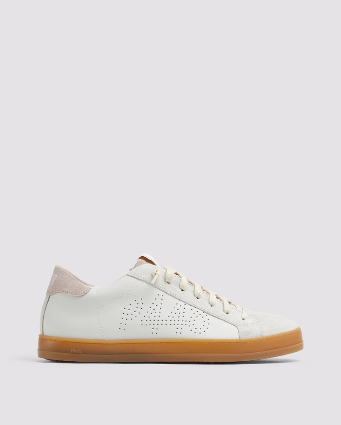 Side angle of white/pink sneakers