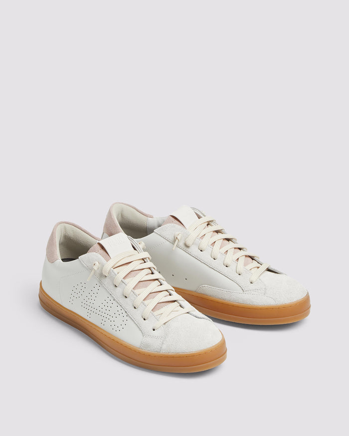 Back angle of white/pink sneakers