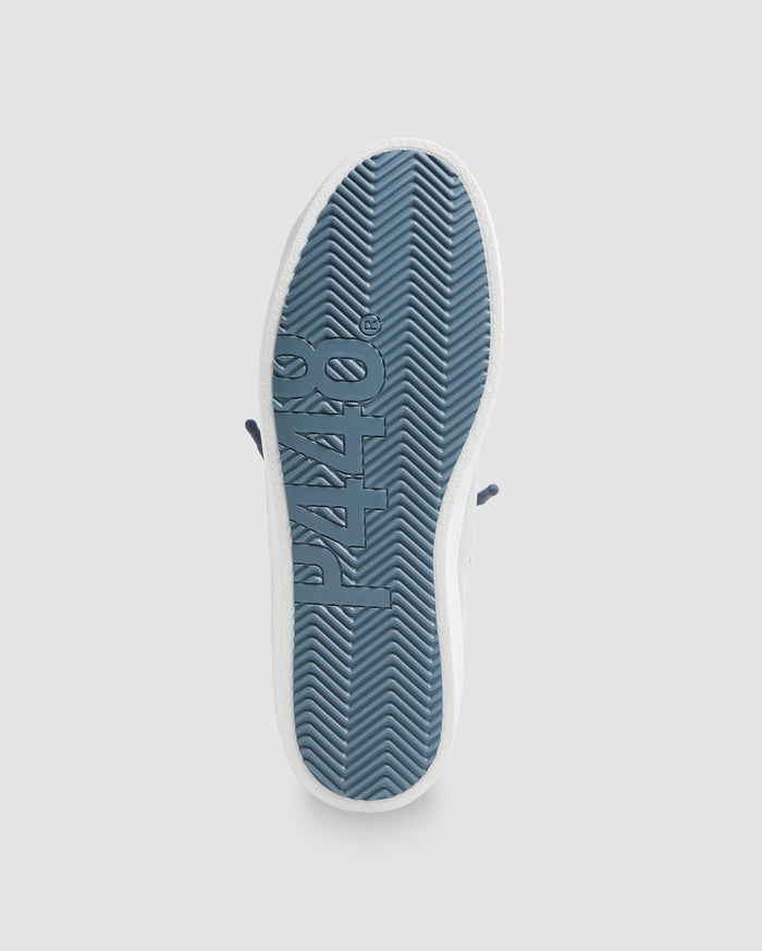 Bottom angle of gray sneakers
