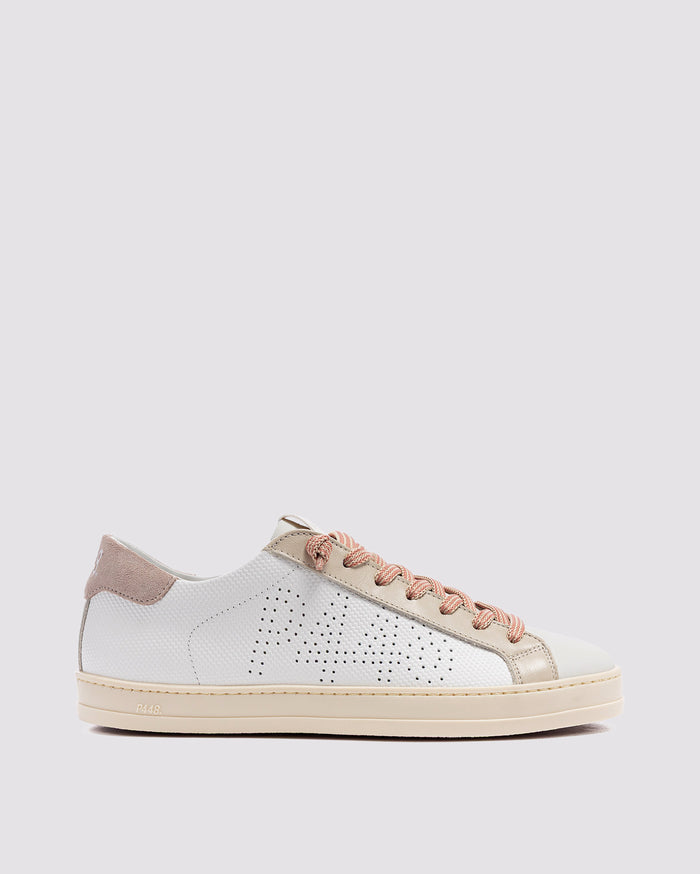 Side angle of beige sneakers